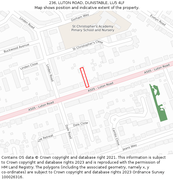 236, LUTON ROAD, DUNSTABLE, LU5 4LF: Location map and indicative extent of plot