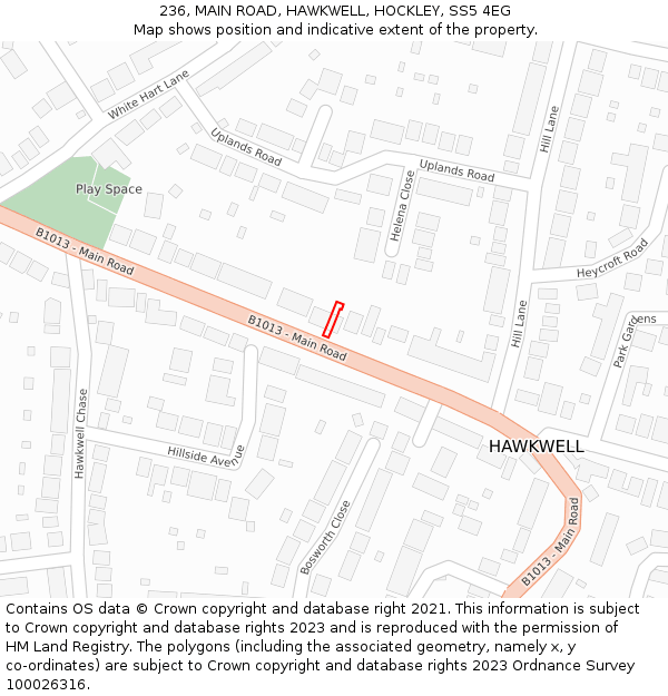 236, MAIN ROAD, HAWKWELL, HOCKLEY, SS5 4EG: Location map and indicative extent of plot