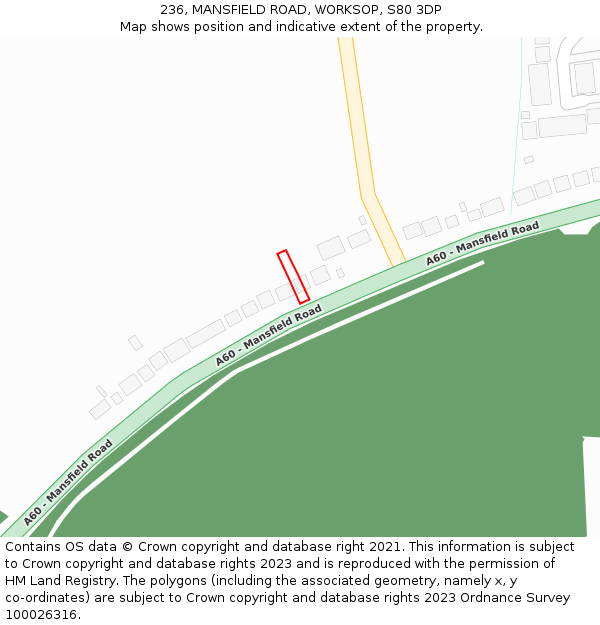 236, MANSFIELD ROAD, WORKSOP, S80 3DP: Location map and indicative extent of plot