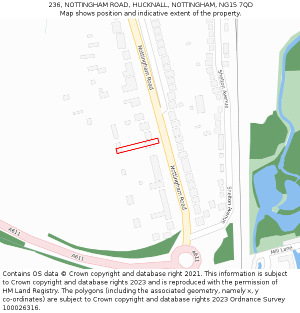 236, NOTTINGHAM ROAD, HUCKNALL, NOTTINGHAM, NG15 7QD: Location map and indicative extent of plot