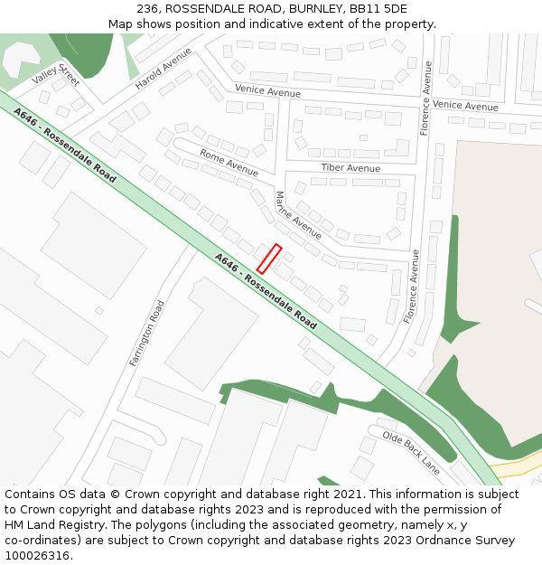 236, ROSSENDALE ROAD, BURNLEY, BB11 5DE: Location map and indicative extent of plot