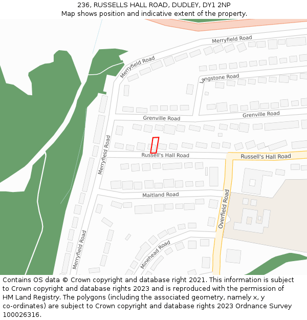 236, RUSSELLS HALL ROAD, DUDLEY, DY1 2NP: Location map and indicative extent of plot