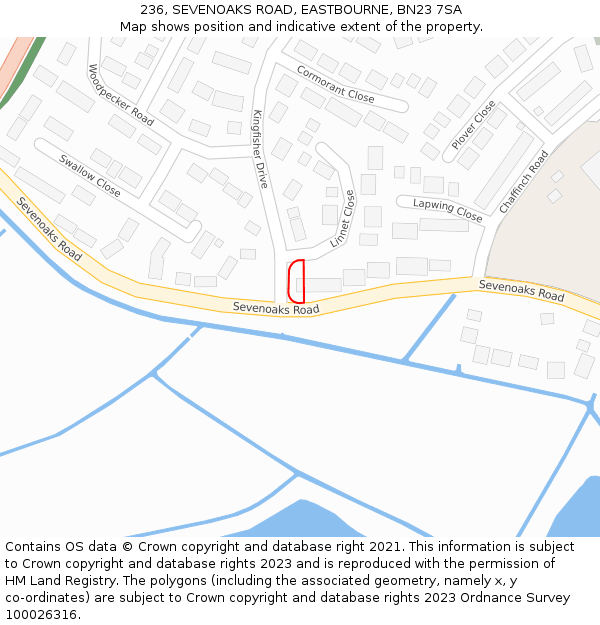 236, SEVENOAKS ROAD, EASTBOURNE, BN23 7SA: Location map and indicative extent of plot