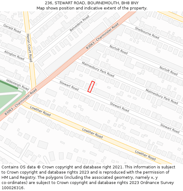 236, STEWART ROAD, BOURNEMOUTH, BH8 8NY: Location map and indicative extent of plot