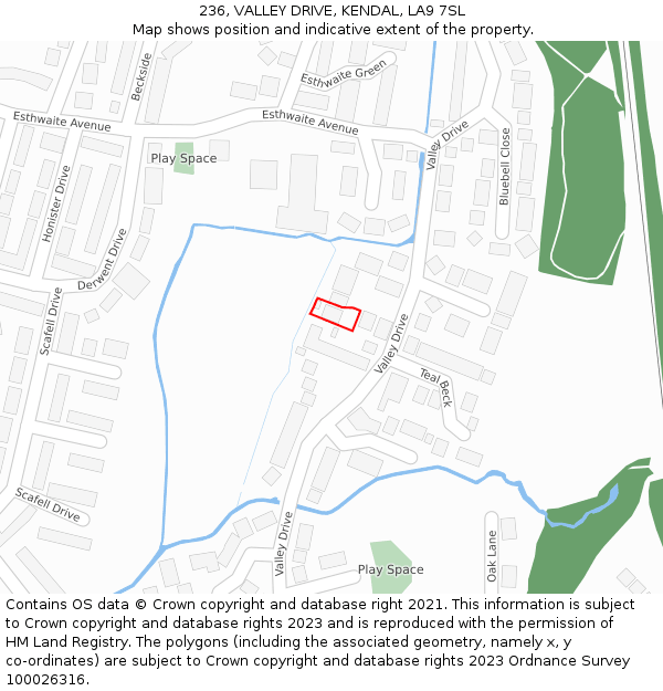 236, VALLEY DRIVE, KENDAL, LA9 7SL: Location map and indicative extent of plot