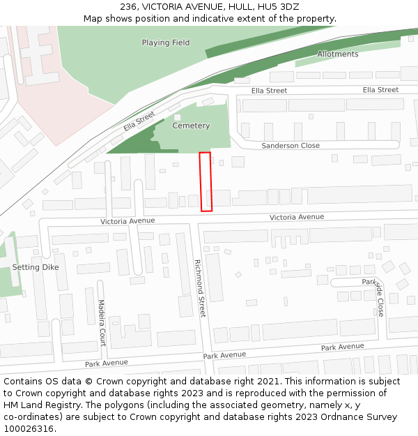 236, VICTORIA AVENUE, HULL, HU5 3DZ: Location map and indicative extent of plot