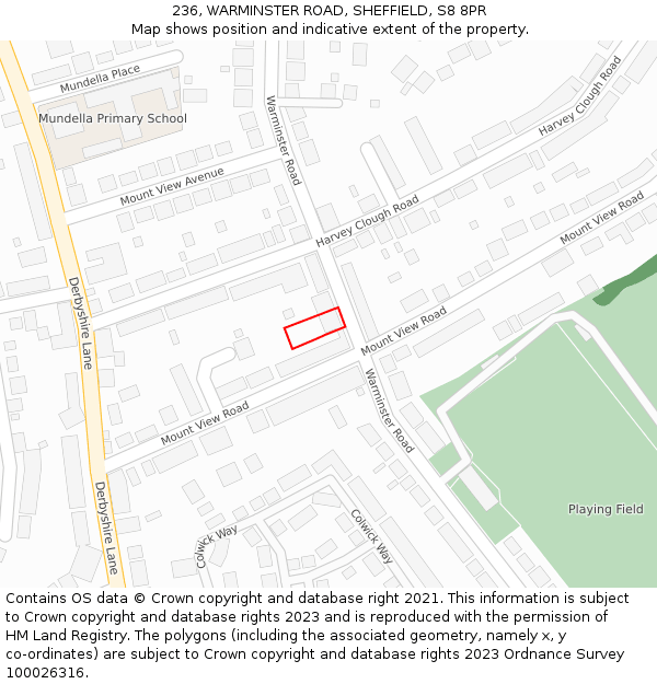 236, WARMINSTER ROAD, SHEFFIELD, S8 8PR: Location map and indicative extent of plot