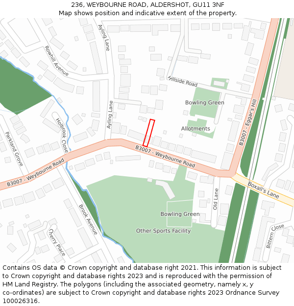 236, WEYBOURNE ROAD, ALDERSHOT, GU11 3NF: Location map and indicative extent of plot