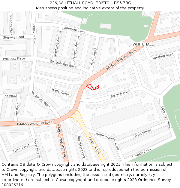 236, WHITEHALL ROAD, BRISTOL, BS5 7BG: Location map and indicative extent of plot