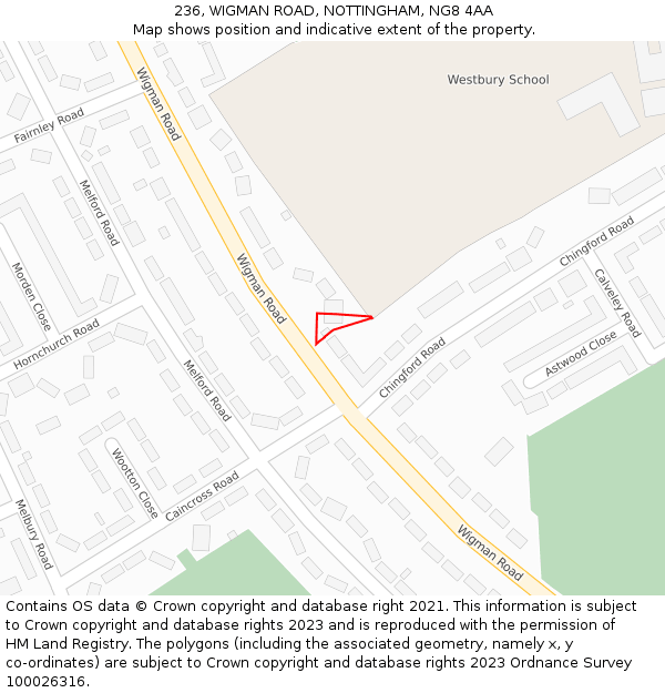 236, WIGMAN ROAD, NOTTINGHAM, NG8 4AA: Location map and indicative extent of plot