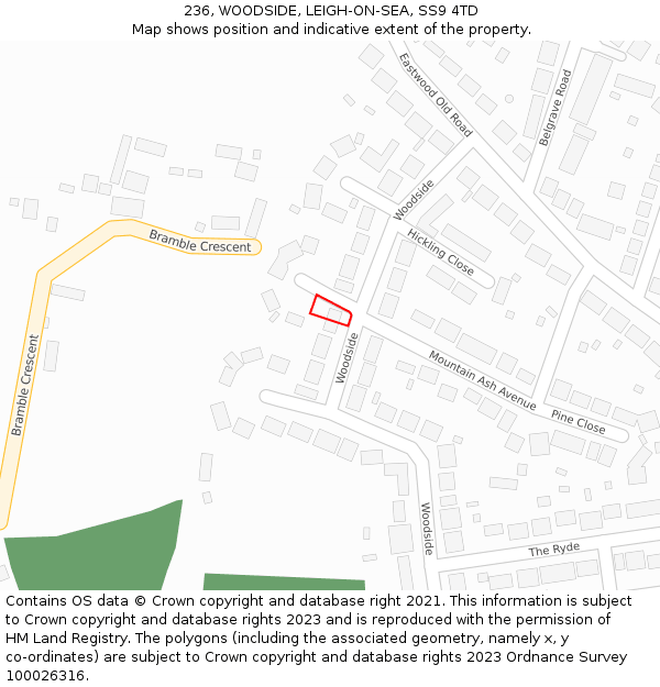 236, WOODSIDE, LEIGH-ON-SEA, SS9 4TD: Location map and indicative extent of plot