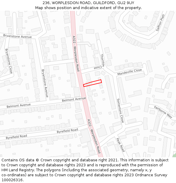 236, WORPLESDON ROAD, GUILDFORD, GU2 9UY: Location map and indicative extent of plot