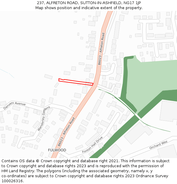 237, ALFRETON ROAD, SUTTON-IN-ASHFIELD, NG17 1JP: Location map and indicative extent of plot