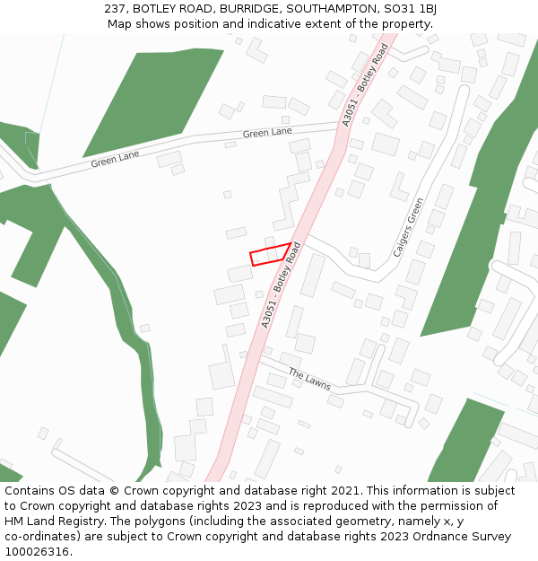 237, BOTLEY ROAD, BURRIDGE, SOUTHAMPTON, SO31 1BJ: Location map and indicative extent of plot