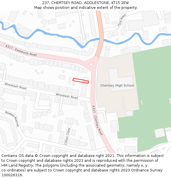 237, CHERTSEY ROAD, ADDLESTONE, KT15 2EW: Location map and indicative extent of plot