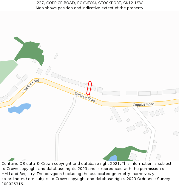 237, COPPICE ROAD, POYNTON, STOCKPORT, SK12 1SW: Location map and indicative extent of plot