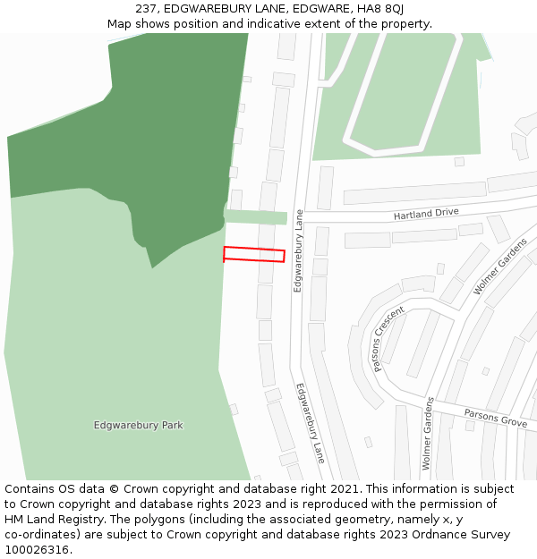 237, EDGWAREBURY LANE, EDGWARE, HA8 8QJ: Location map and indicative extent of plot