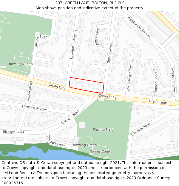 237, GREEN LANE, BOLTON, BL3 2LE: Location map and indicative extent of plot