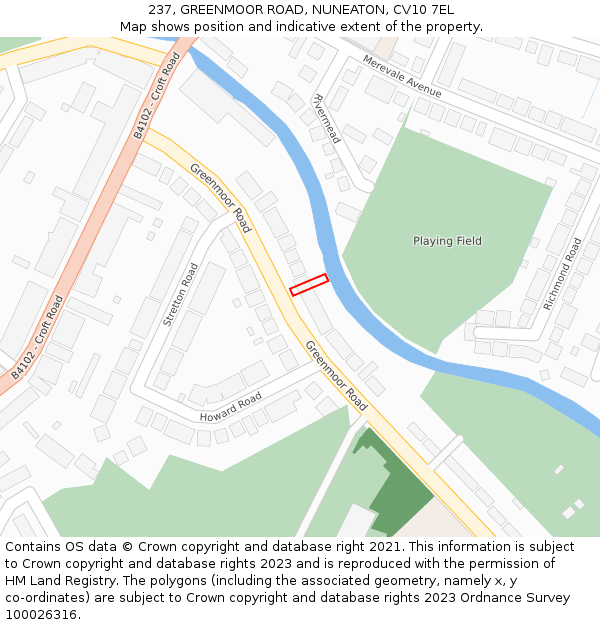 237, GREENMOOR ROAD, NUNEATON, CV10 7EL: Location map and indicative extent of plot