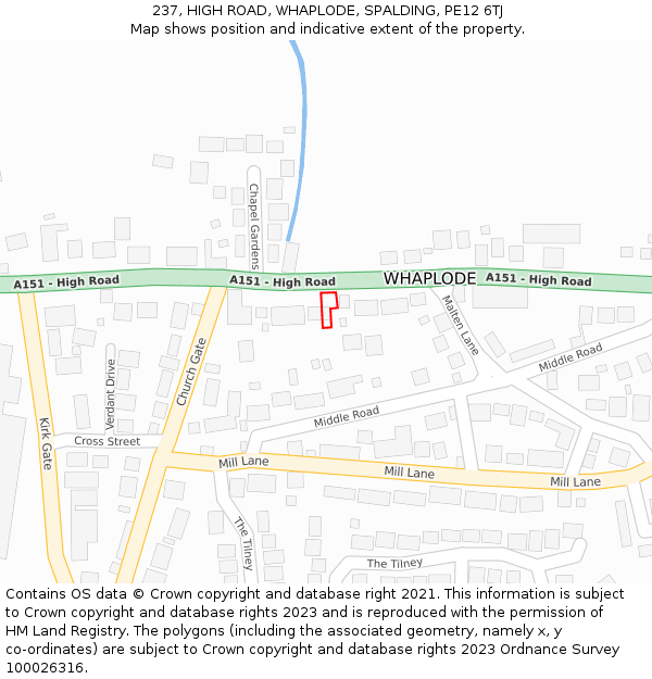 237, HIGH ROAD, WHAPLODE, SPALDING, PE12 6TJ: Location map and indicative extent of plot