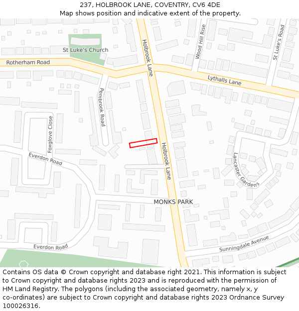 237, HOLBROOK LANE, COVENTRY, CV6 4DE: Location map and indicative extent of plot