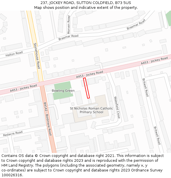 237, JOCKEY ROAD, SUTTON COLDFIELD, B73 5US: Location map and indicative extent of plot