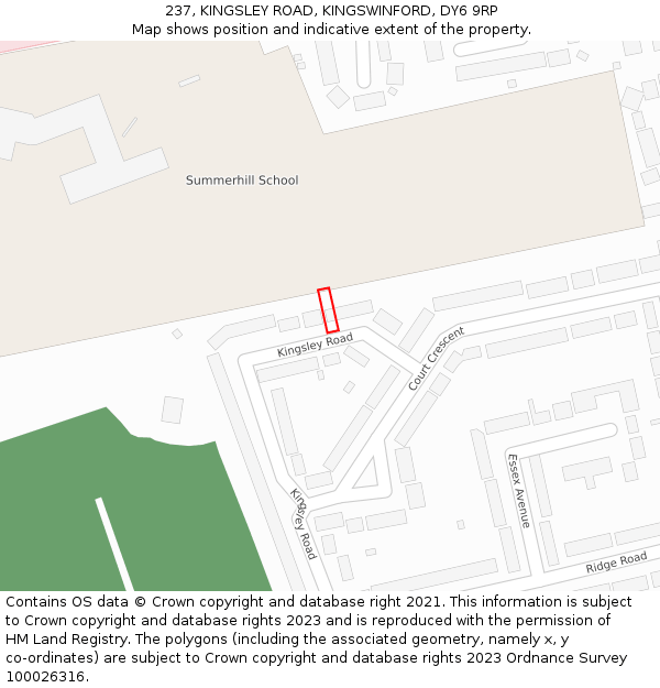 237, KINGSLEY ROAD, KINGSWINFORD, DY6 9RP: Location map and indicative extent of plot