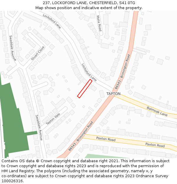 237, LOCKOFORD LANE, CHESTERFIELD, S41 0TG: Location map and indicative extent of plot