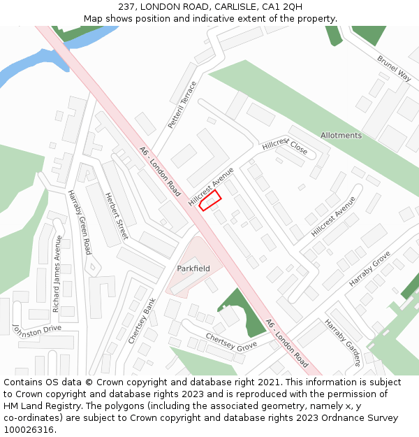 237, LONDON ROAD, CARLISLE, CA1 2QH: Location map and indicative extent of plot