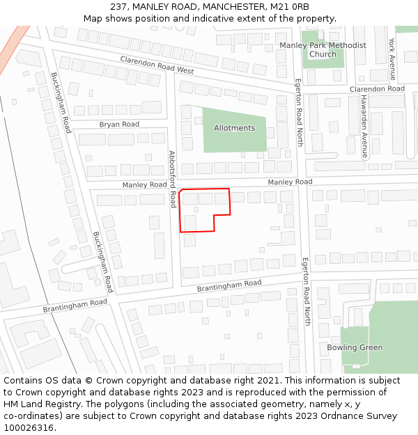 237, MANLEY ROAD, MANCHESTER, M21 0RB: Location map and indicative extent of plot