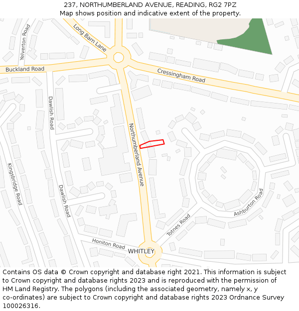 237, NORTHUMBERLAND AVENUE, READING, RG2 7PZ: Location map and indicative extent of plot