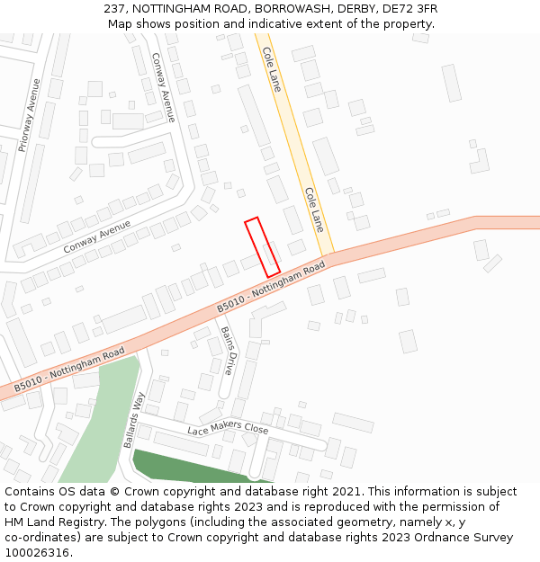 237, NOTTINGHAM ROAD, BORROWASH, DERBY, DE72 3FR: Location map and indicative extent of plot