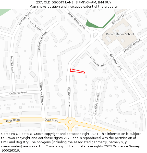 237, OLD OSCOTT LANE, BIRMINGHAM, B44 9UY: Location map and indicative extent of plot