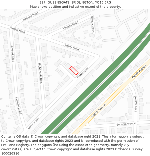 237, QUEENSGATE, BRIDLINGTON, YO16 6RG: Location map and indicative extent of plot