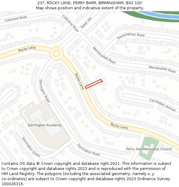 237, ROCKY LANE, PERRY BARR, BIRMINGHAM, B42 1QY: Location map and indicative extent of plot