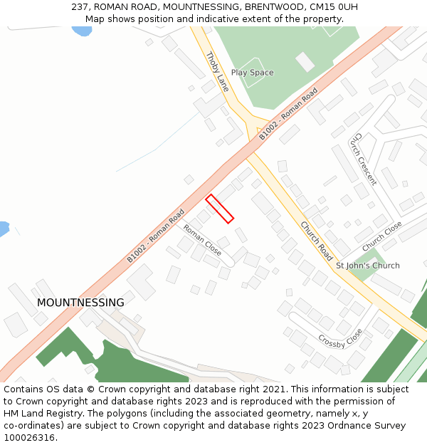 237, ROMAN ROAD, MOUNTNESSING, BRENTWOOD, CM15 0UH: Location map and indicative extent of plot