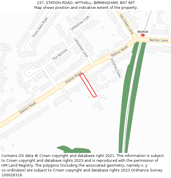 237, STATION ROAD, WYTHALL, BIRMINGHAM, B47 6ET: Location map and indicative extent of plot