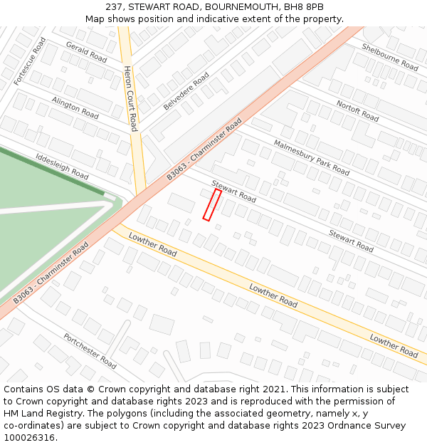 237, STEWART ROAD, BOURNEMOUTH, BH8 8PB: Location map and indicative extent of plot