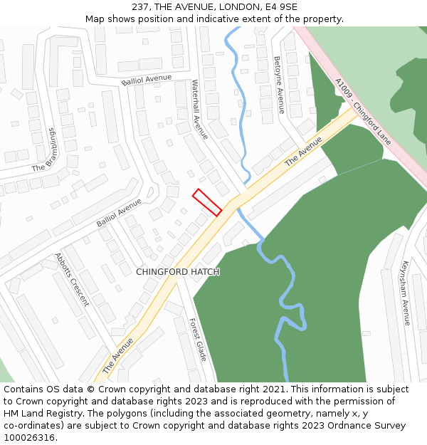 237, THE AVENUE, LONDON, E4 9SE: Location map and indicative extent of plot