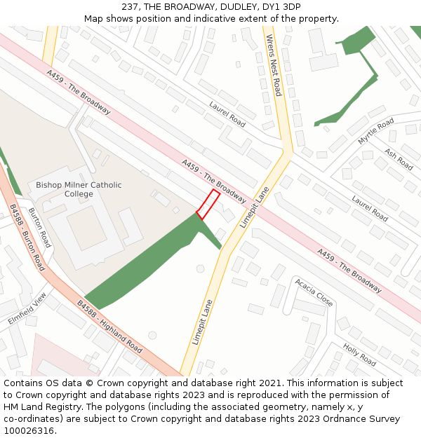 237, THE BROADWAY, DUDLEY, DY1 3DP: Location map and indicative extent of plot