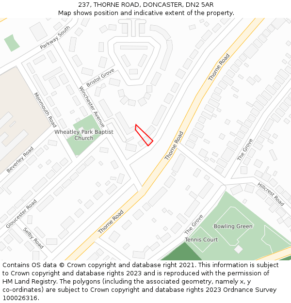 237, THORNE ROAD, DONCASTER, DN2 5AR: Location map and indicative extent of plot
