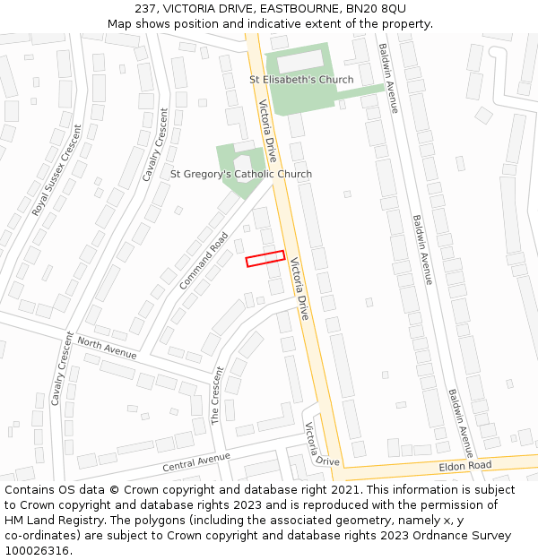 237, VICTORIA DRIVE, EASTBOURNE, BN20 8QU: Location map and indicative extent of plot