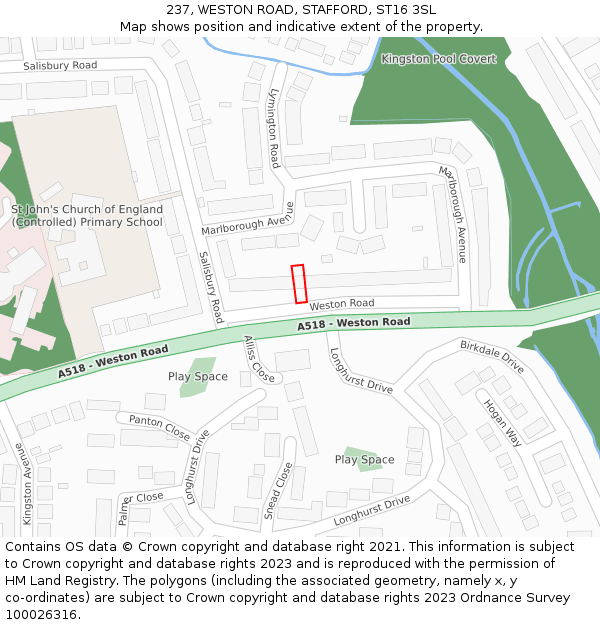 237, WESTON ROAD, STAFFORD, ST16 3SL: Location map and indicative extent of plot