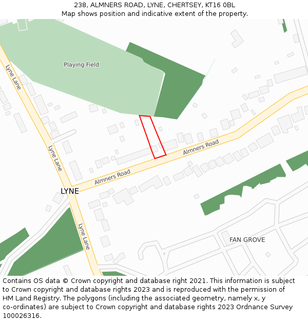 238, ALMNERS ROAD, LYNE, CHERTSEY, KT16 0BL: Location map and indicative extent of plot