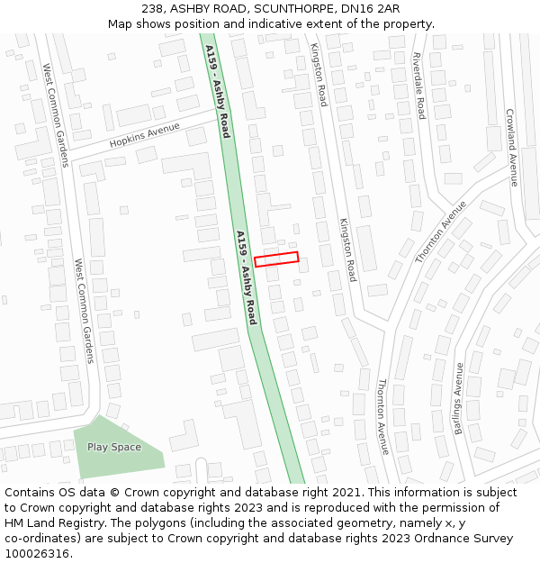 238, ASHBY ROAD, SCUNTHORPE, DN16 2AR: Location map and indicative extent of plot