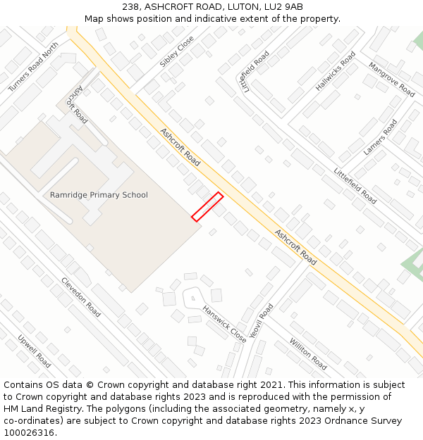 238, ASHCROFT ROAD, LUTON, LU2 9AB: Location map and indicative extent of plot