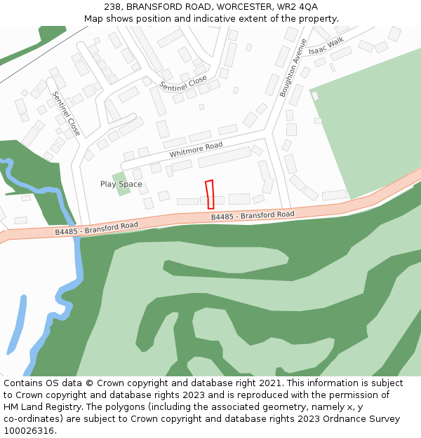 238, BRANSFORD ROAD, WORCESTER, WR2 4QA: Location map and indicative extent of plot