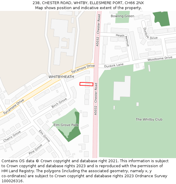 238, CHESTER ROAD, WHITBY, ELLESMERE PORT, CH66 2NX: Location map and indicative extent of plot