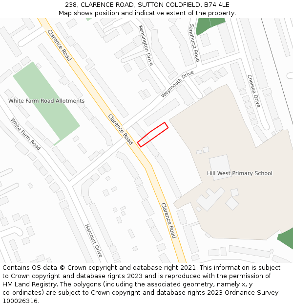 238, CLARENCE ROAD, SUTTON COLDFIELD, B74 4LE: Location map and indicative extent of plot