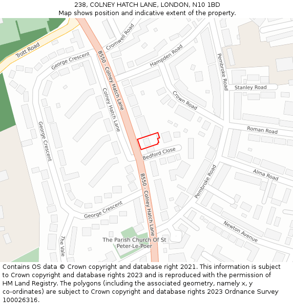 238, COLNEY HATCH LANE, LONDON, N10 1BD: Location map and indicative extent of plot